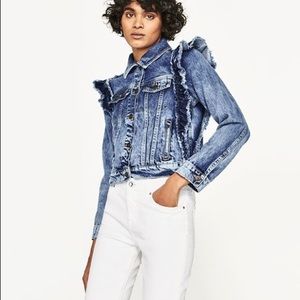 Zara ruffle sleeve denim jacket
